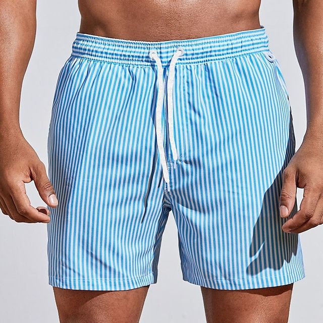 Denim Cargo Shorts Men Swim Board Shorts Quick-Dry Striped