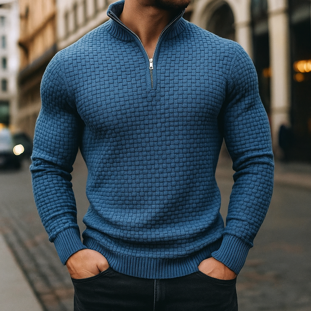 Men's Wool Waffle Quarter Zip Sweater – Ribbed