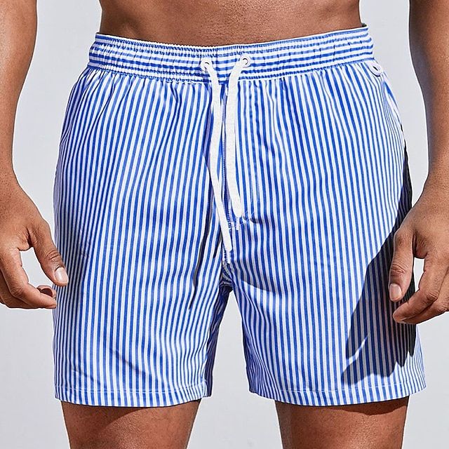 Denim Cargo Shorts Men Swim Board Shorts Quick-Dry Striped