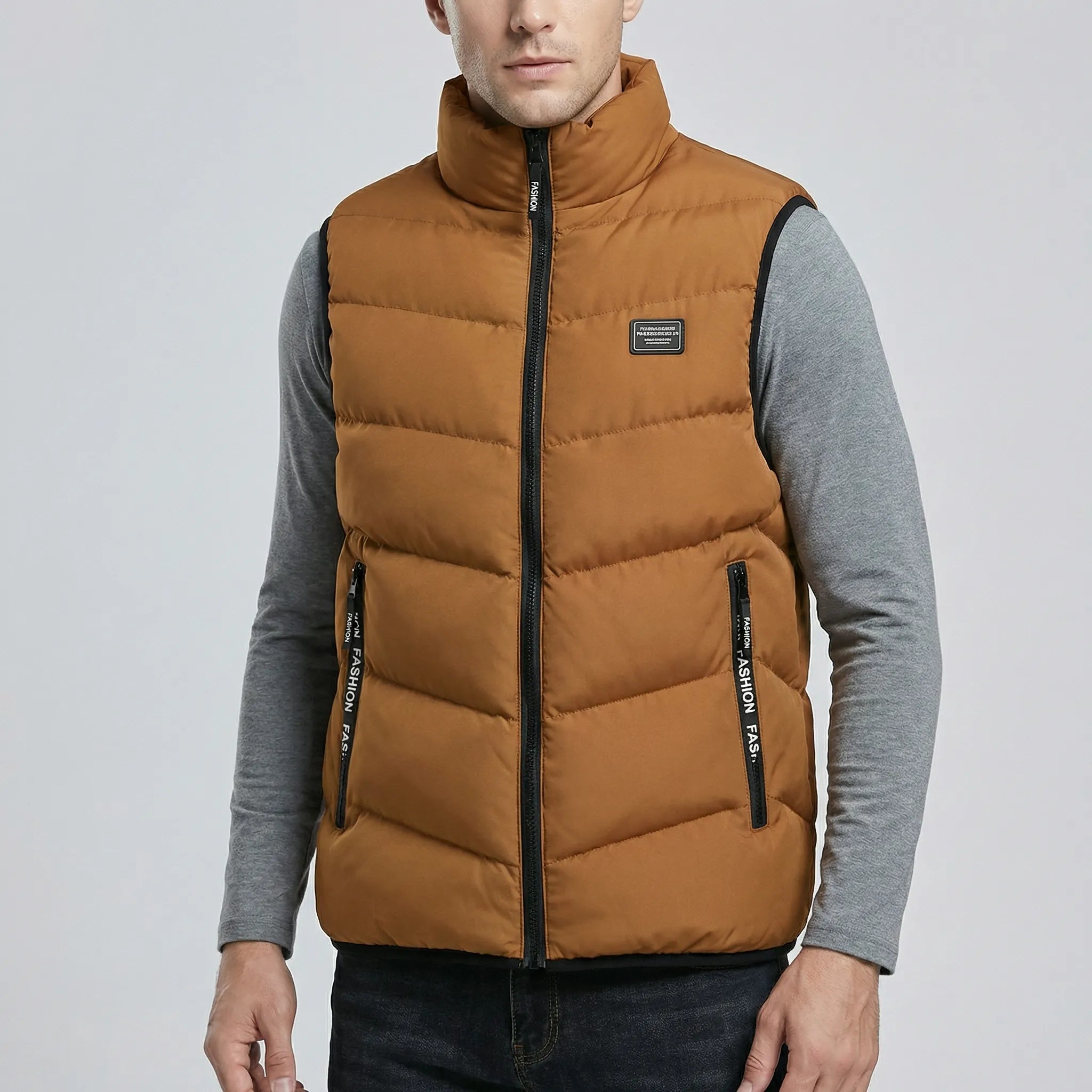 Insulated Quilted Gilet Vest Men Wool Zipper