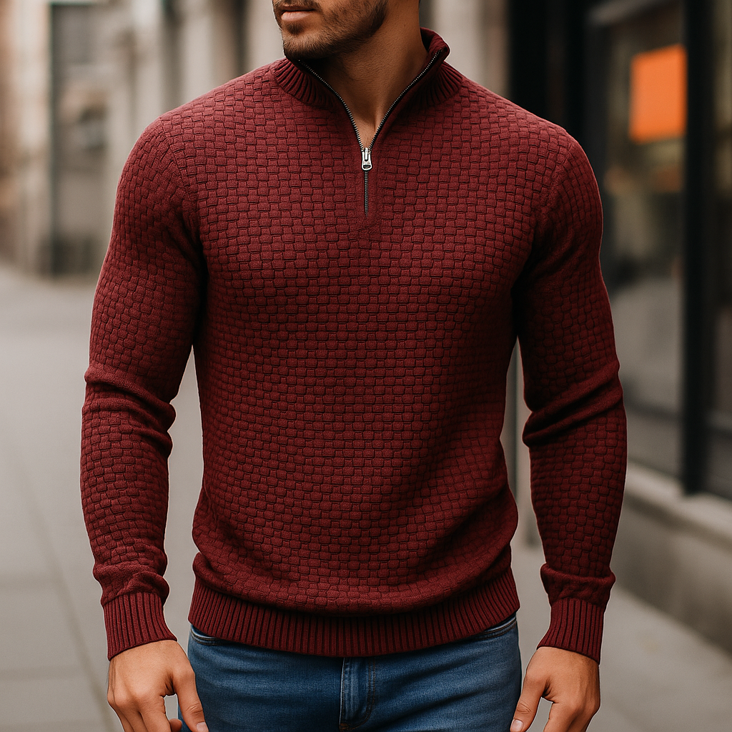 Men's Wool Waffle Quarter Zip Sweater – Ribbed
