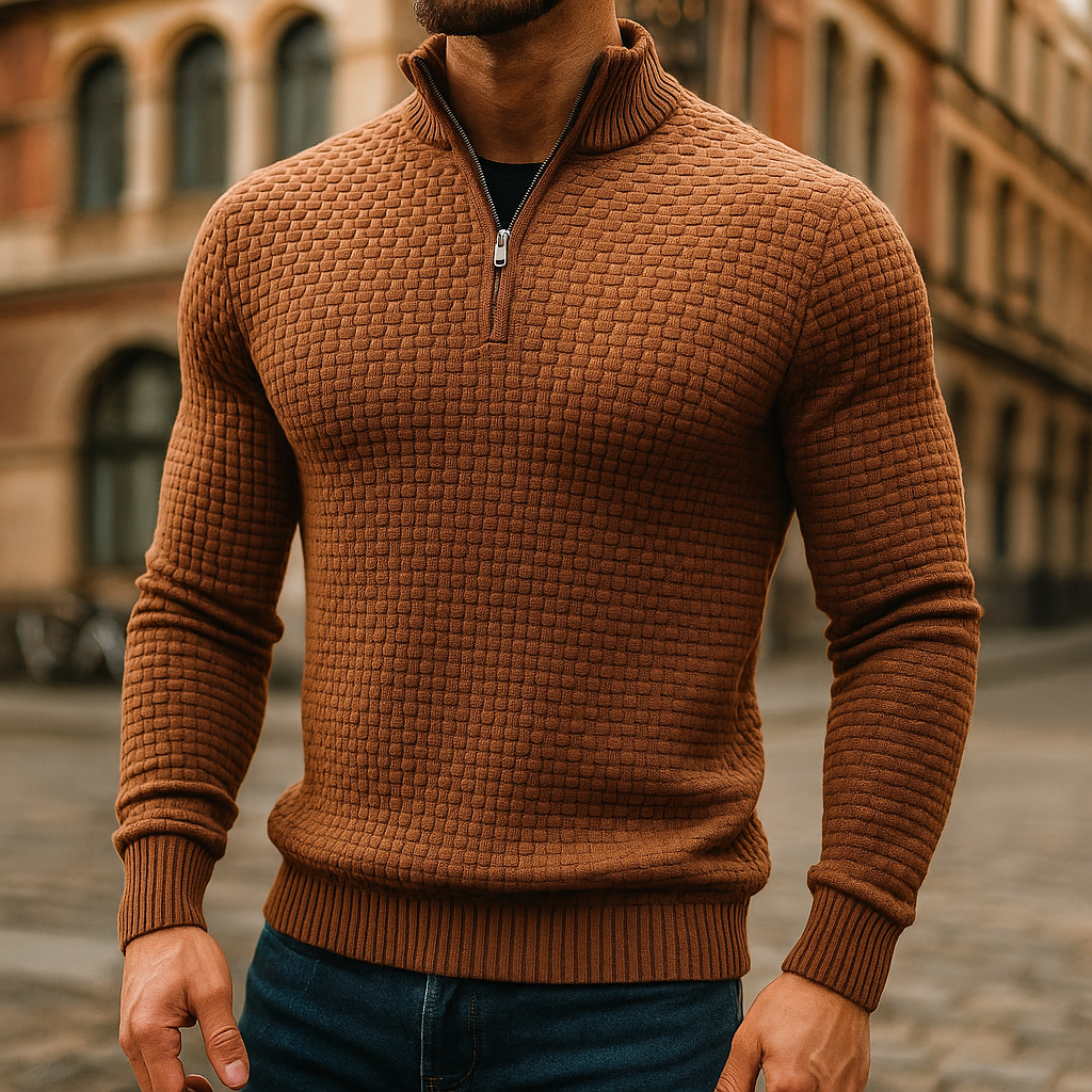 Men's Wool Waffle Quarter Zip Sweater – Ribbed