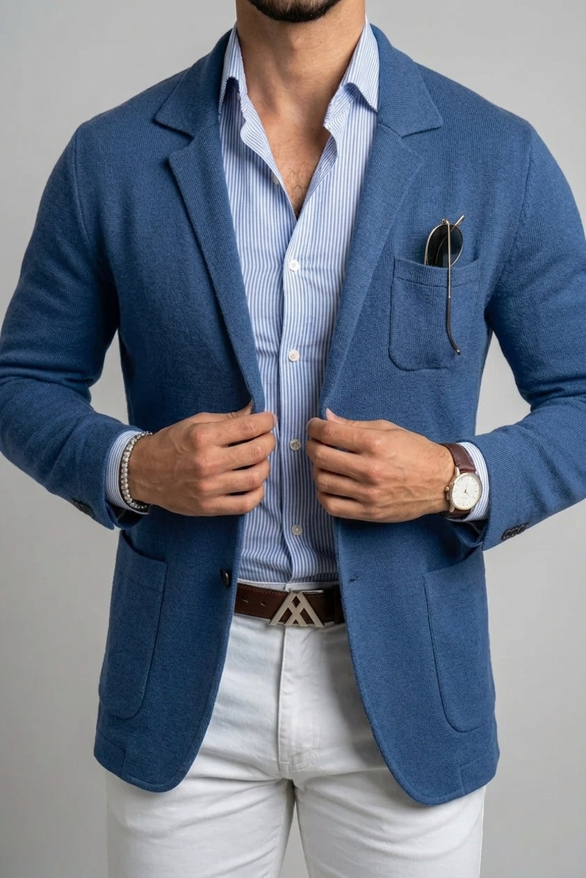 Men's Wool Knit Blazer Notch Lapel