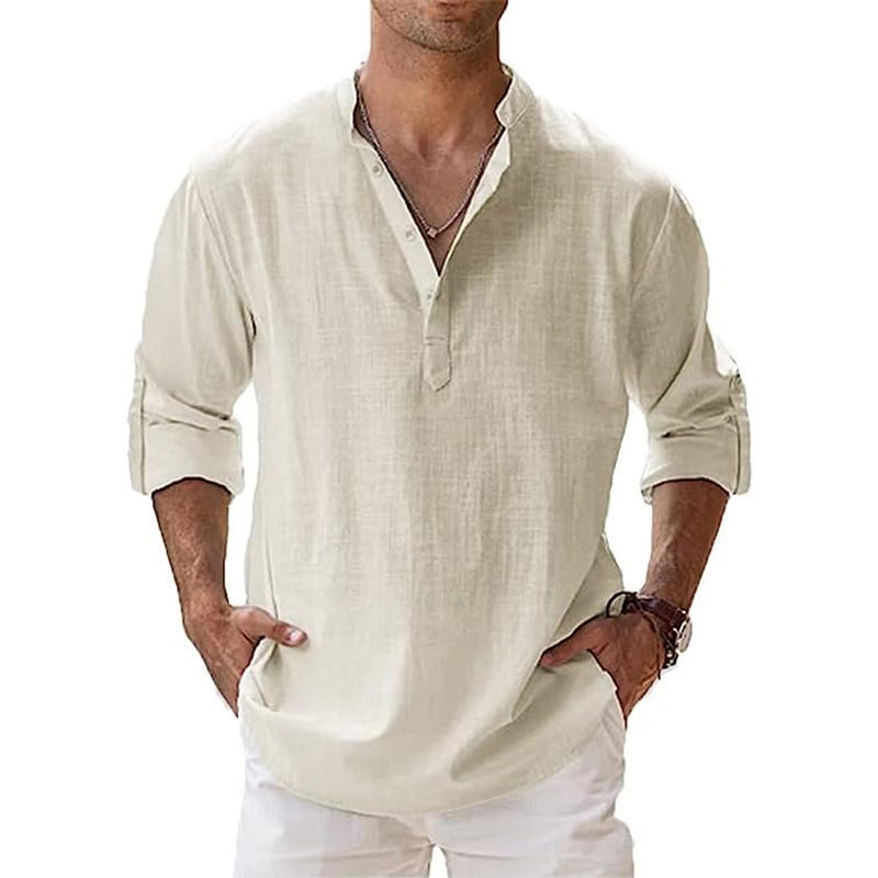 Linen Henley Shirt Men – Button Placket Summer