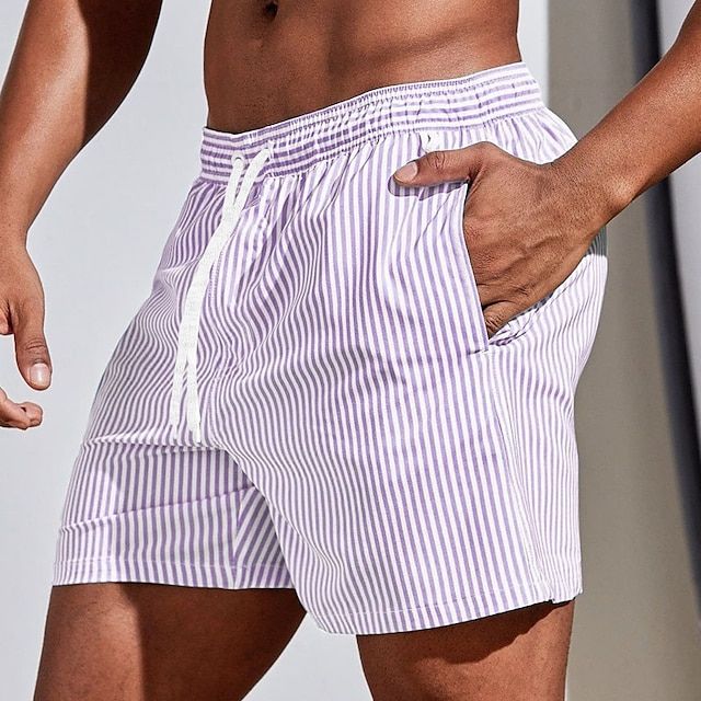 Denim Cargo Shorts Men Swim Board Shorts Quick-Dry Striped