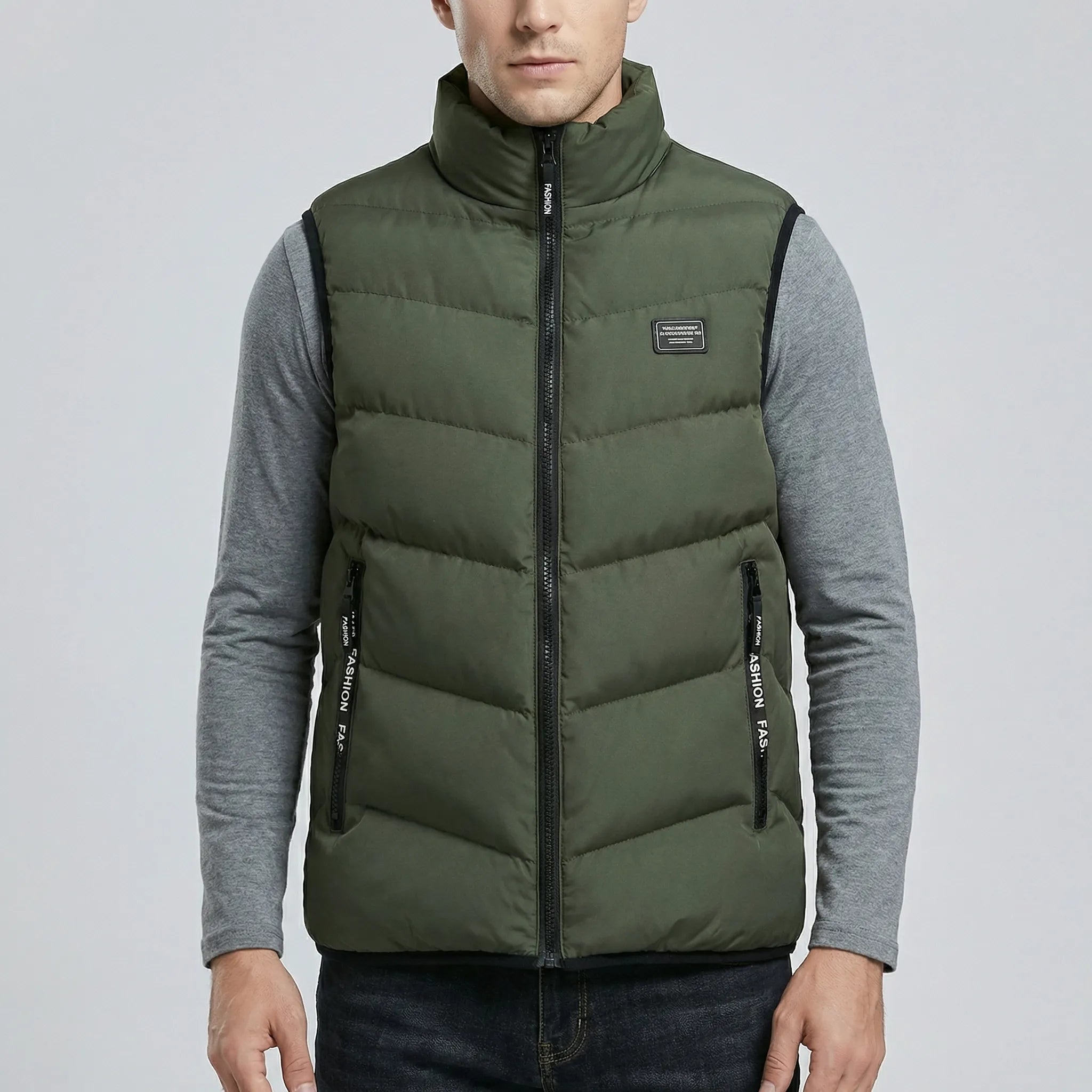 Insulated Quilted Gilet Vest Men Wool Zipper