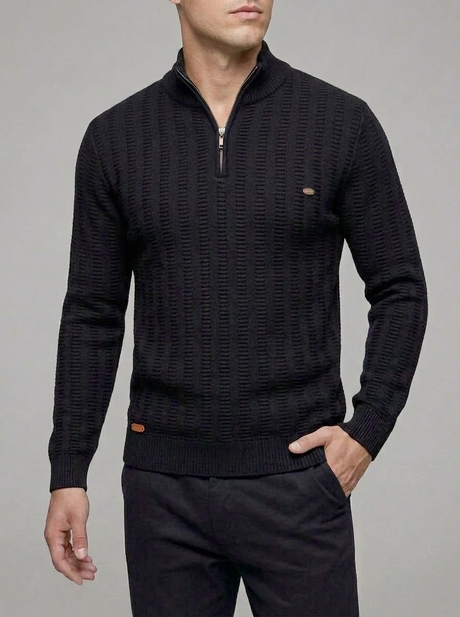 Ribbed Quarter Zip Sweater Men – Textured Wool