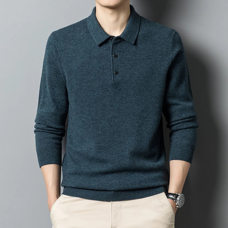 Merino Wool Polo Sweater Men