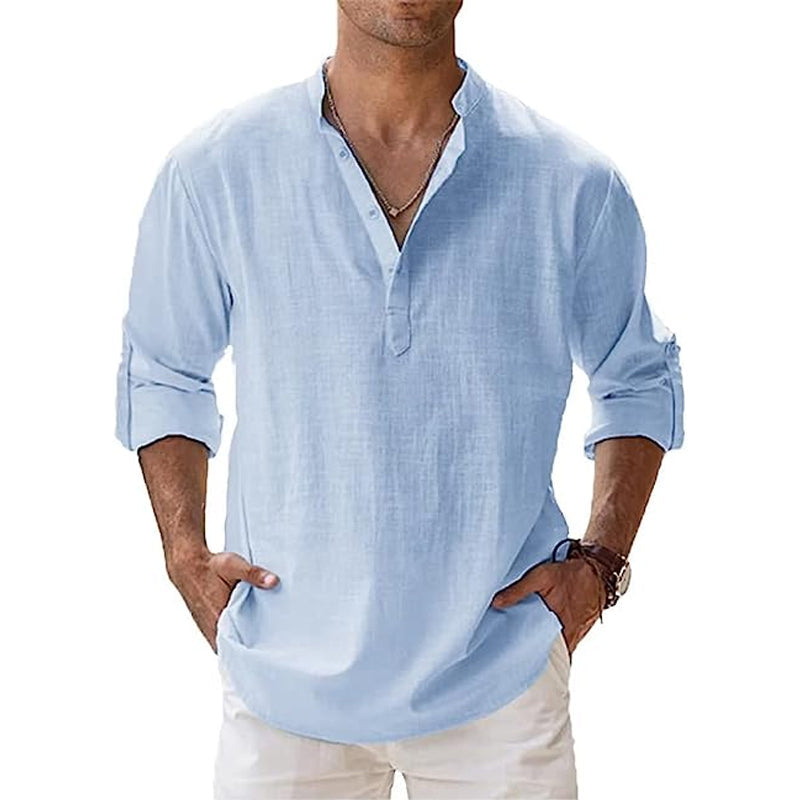 Linen Henley Shirt Men – Button Placket Summer