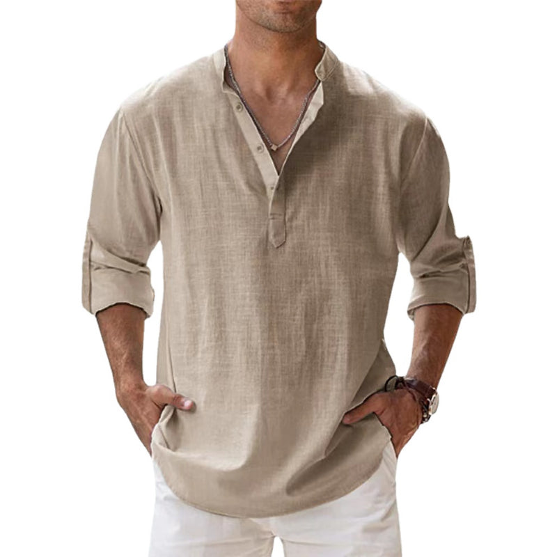 Linen Henley Shirt Men – Button Placket Summer