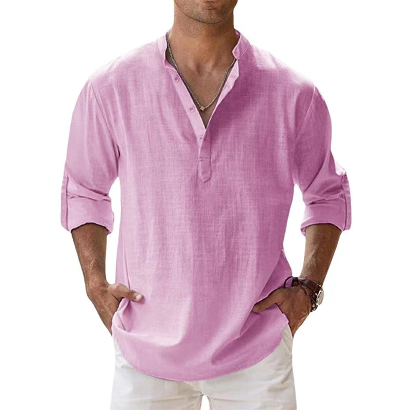 Linen Henley Shirt Men – Button Placket Summer
