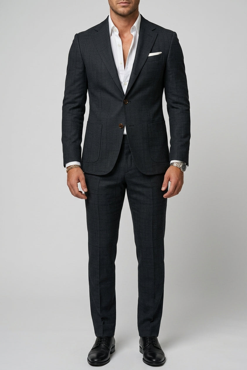 Slim-Fit 3-Piece Suit Notch Lapel Men Wool
