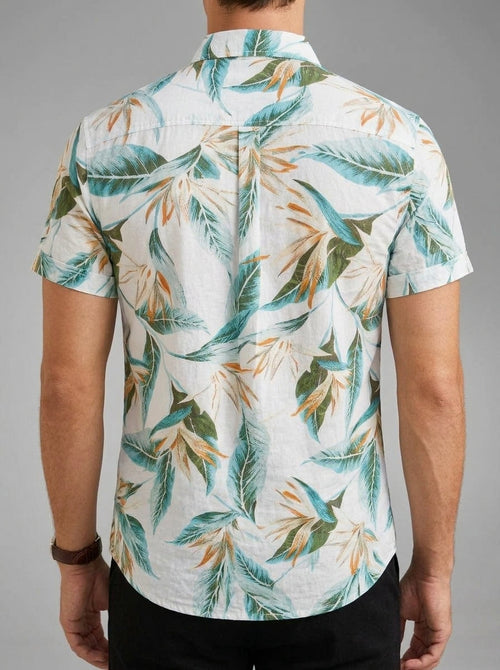 Cotton Tropical Print Button-Up Shirt Men