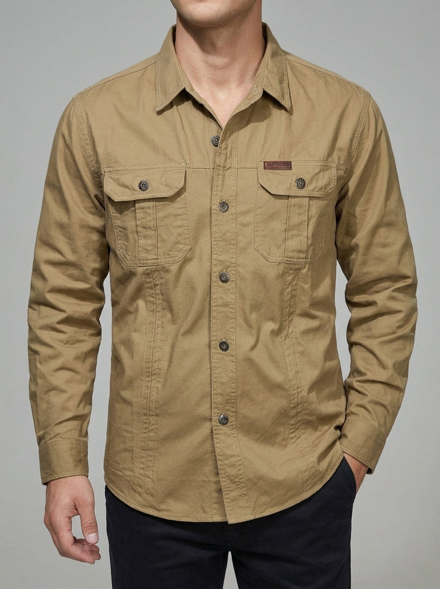 Wool Cargo Shirt Men Long Sleeve Outdoor