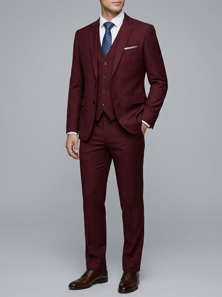 Elegant 3-Piece Wedding Suit Men Wool Slim-Fit