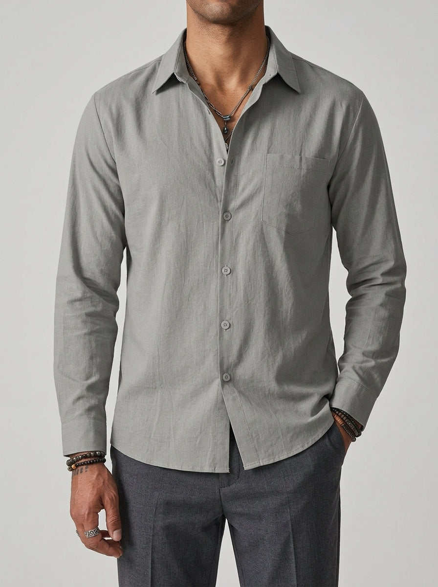 Linen Casual Shirt Men – Traditional Collar