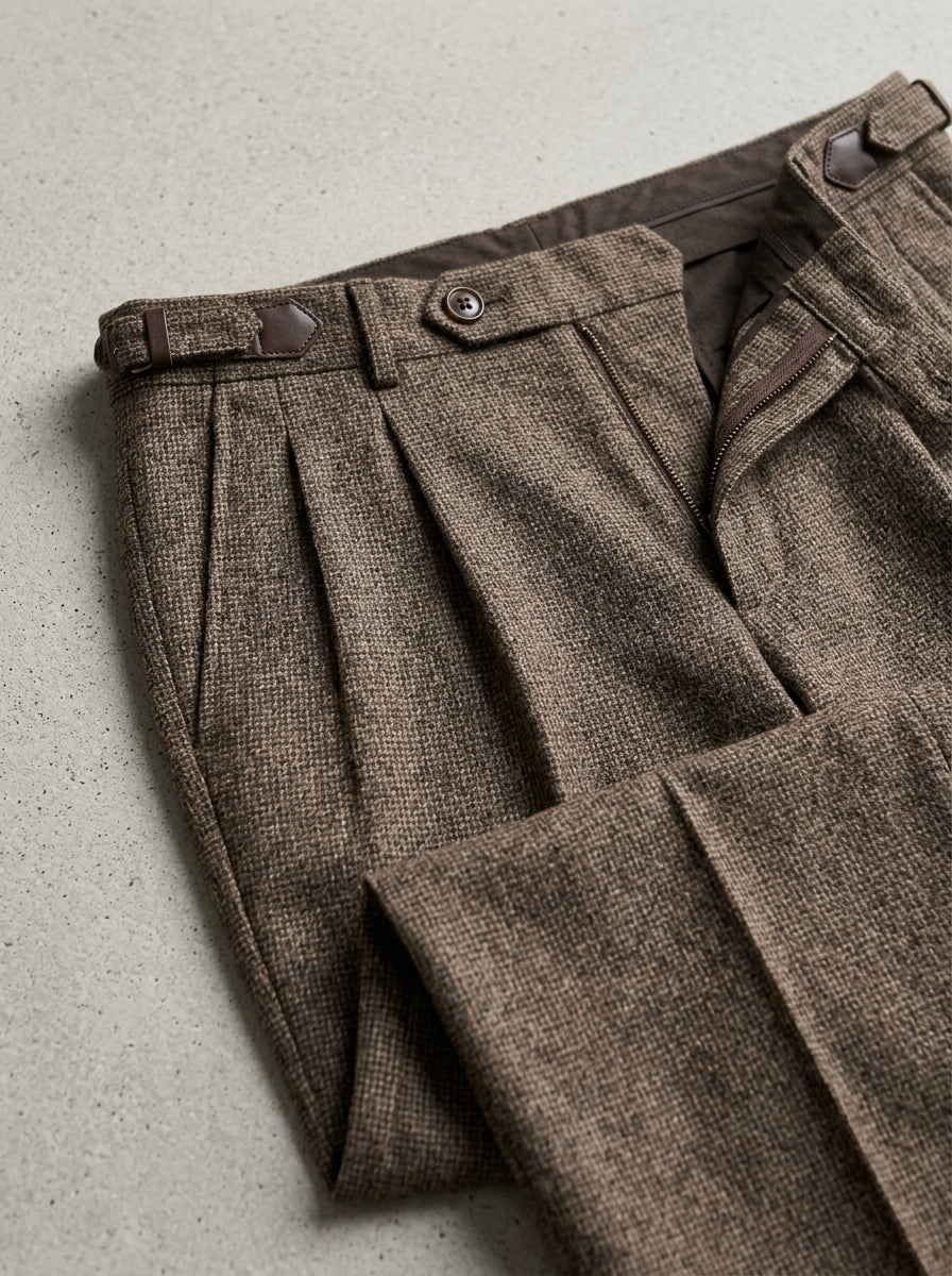 Wool Blend Trousers Men Brown Vintage Fit