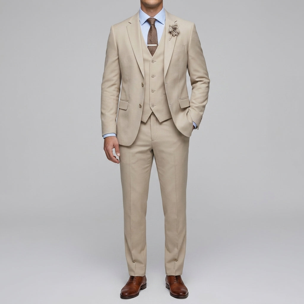 Wool Slim-Fit Elegant 3-Piece Wedding Suit Men