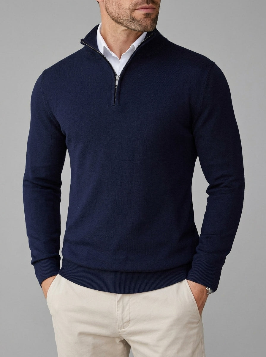 Wool Ribbed Quarter Zip Sweater Men