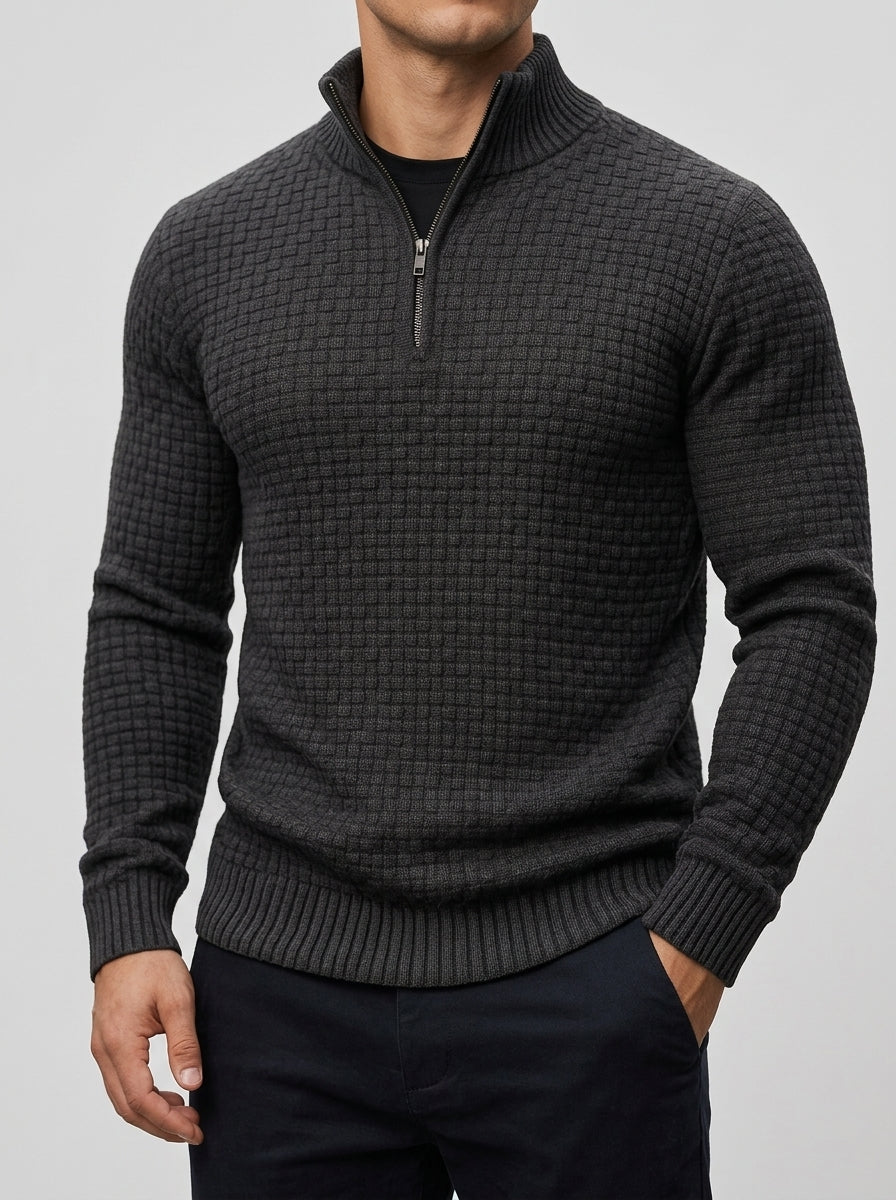 Men's Wool Waffle Quarter Zip Sweater – Ribbed