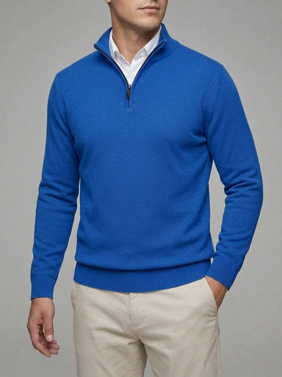 Wool Ribbed Quarter Zip Sweater Men