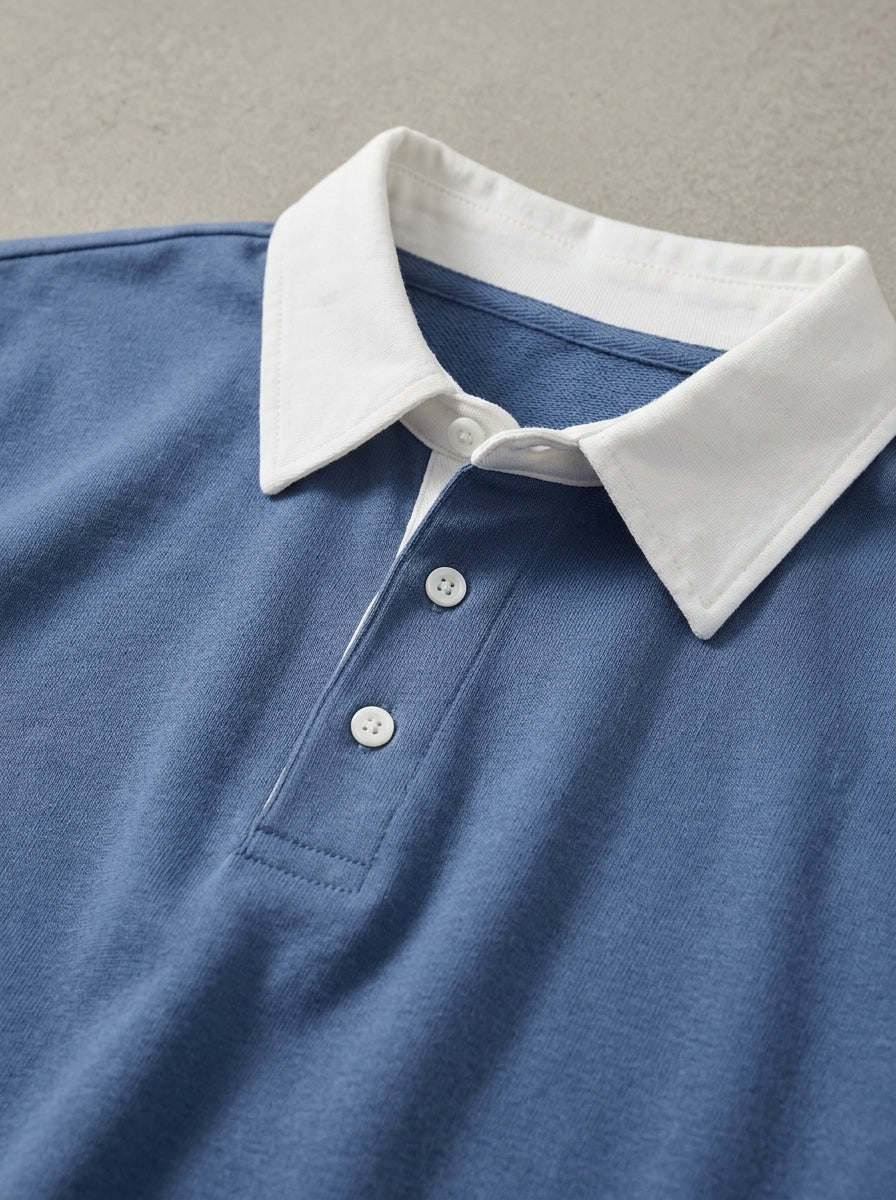 Rugby Shirt Blue – Cotton Contrast Collar