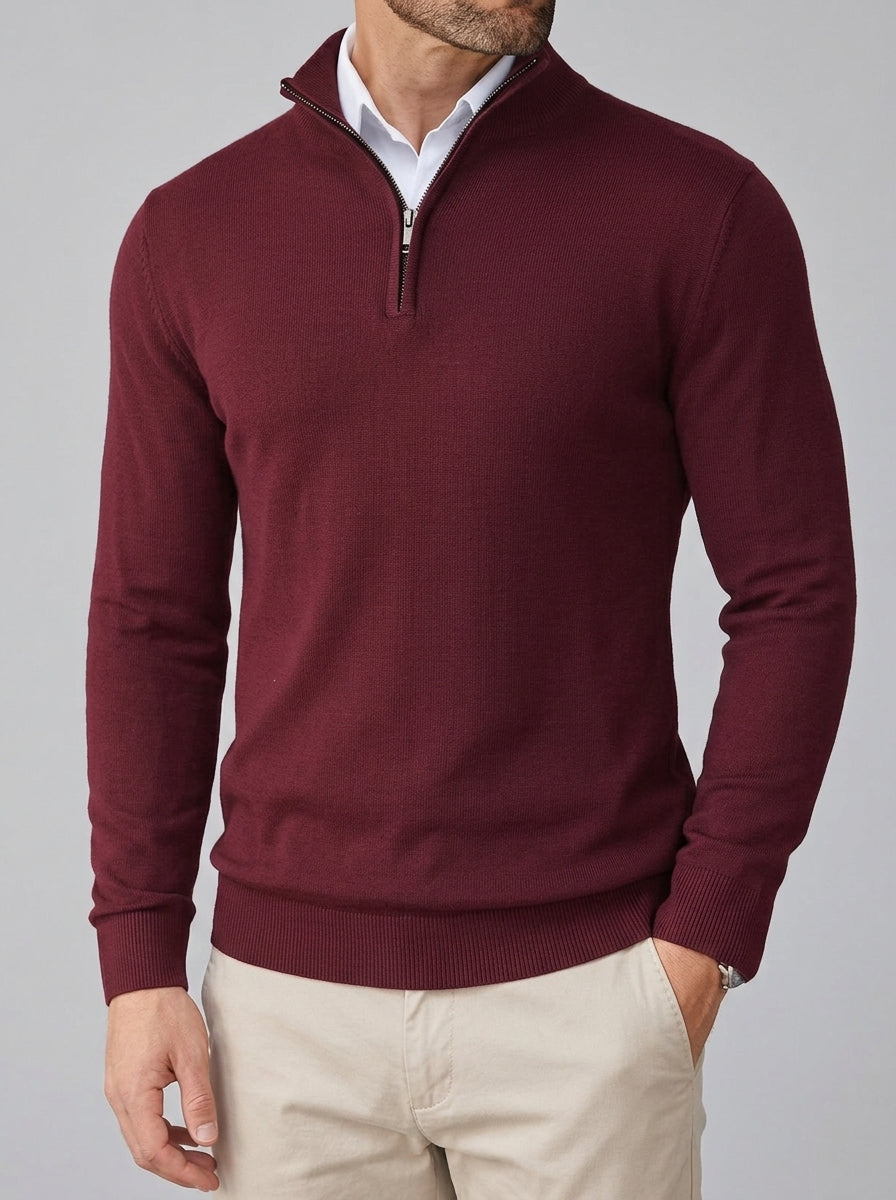 Wool Ribbed Quarter Zip Sweater Men