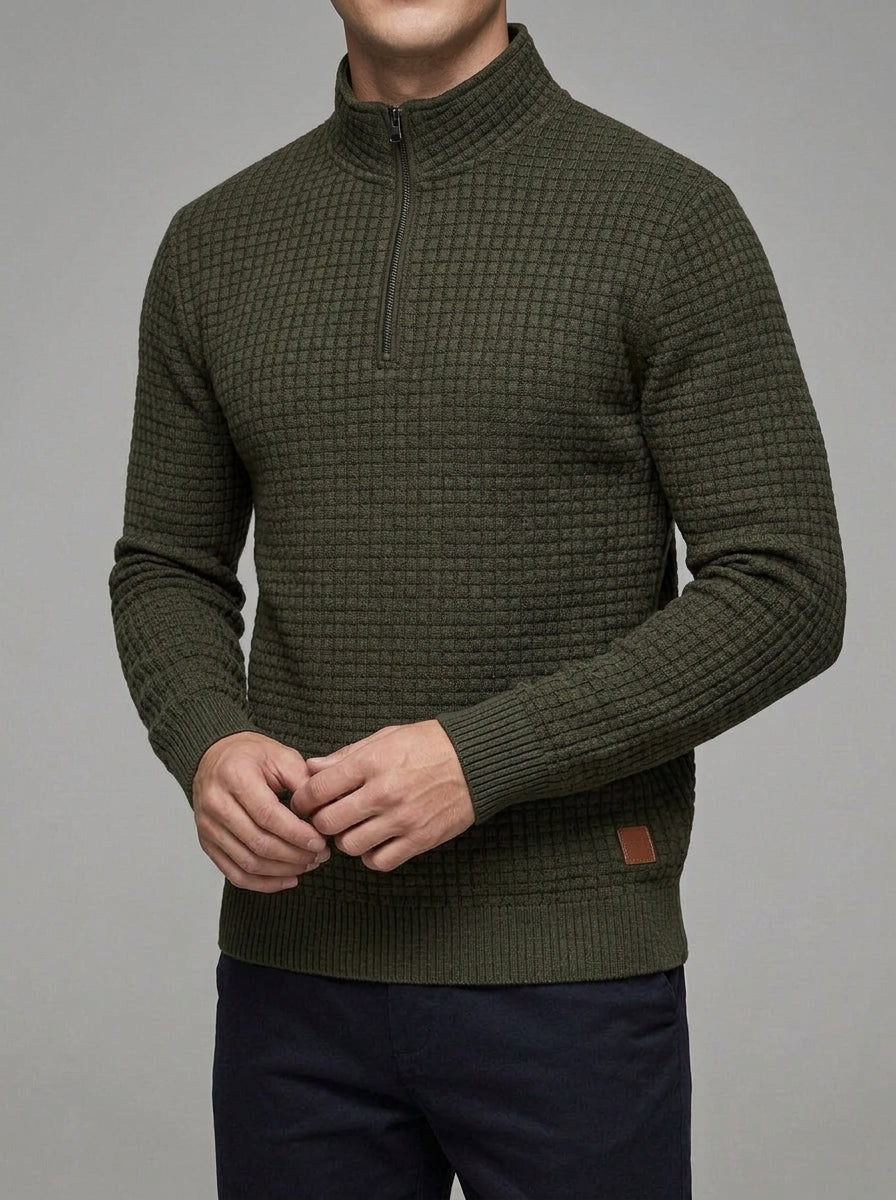Ribbed Quarter Zip Sweater Men – Wool Pattern