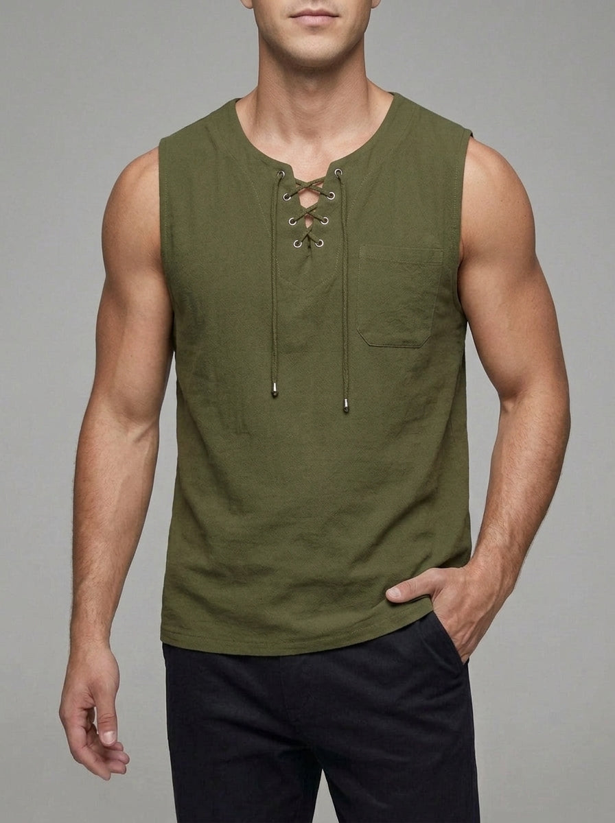 Knit Tank Top Lace Up Men