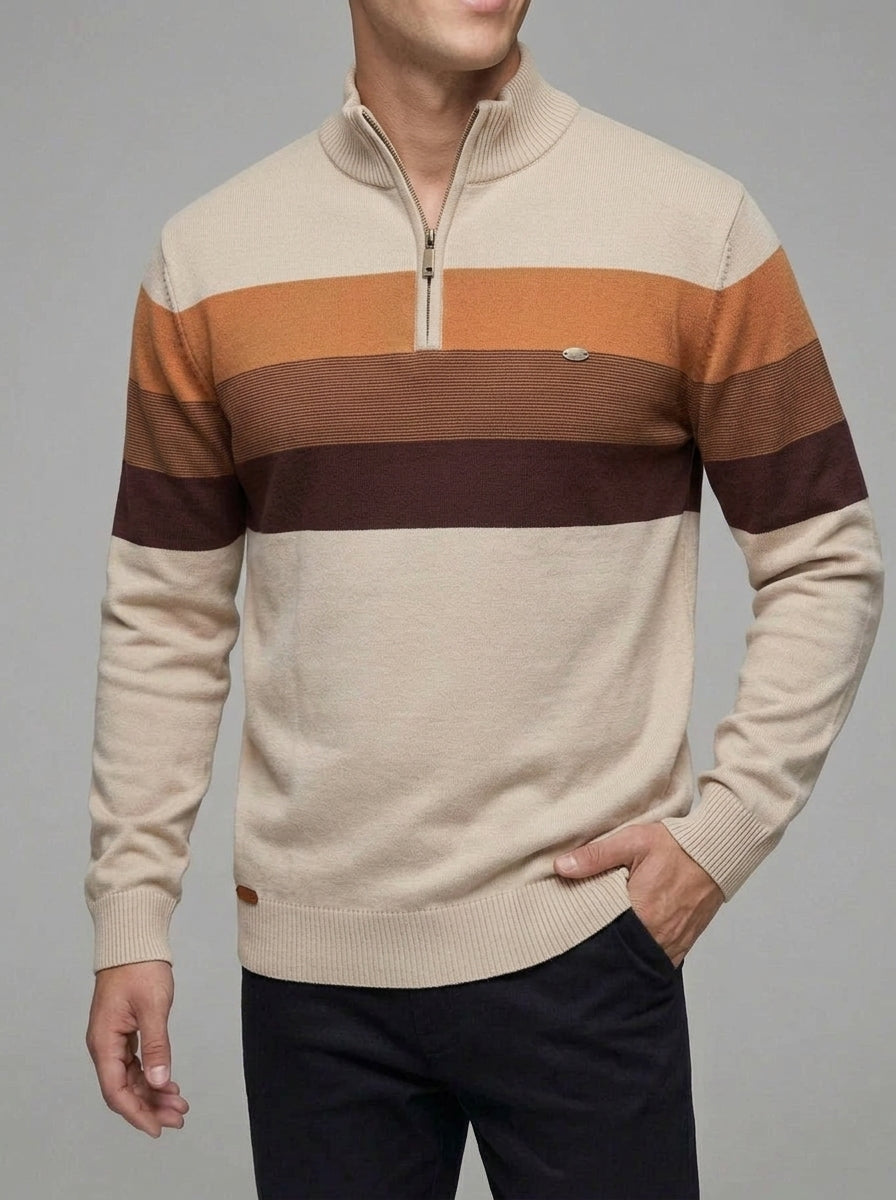 Wool Striped Quarter Zip Sweater Men