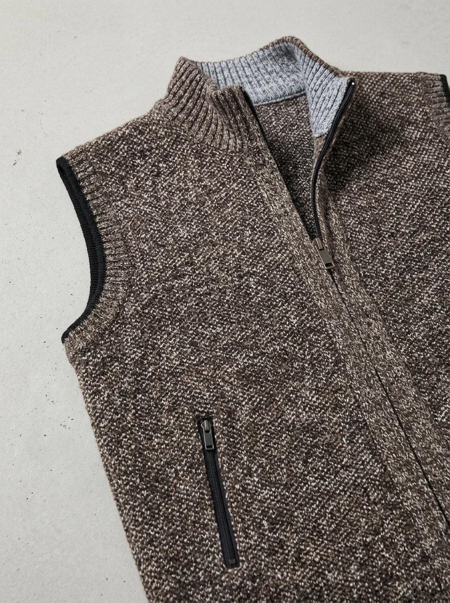 Knit Vest Men Wool Zip Pockets
