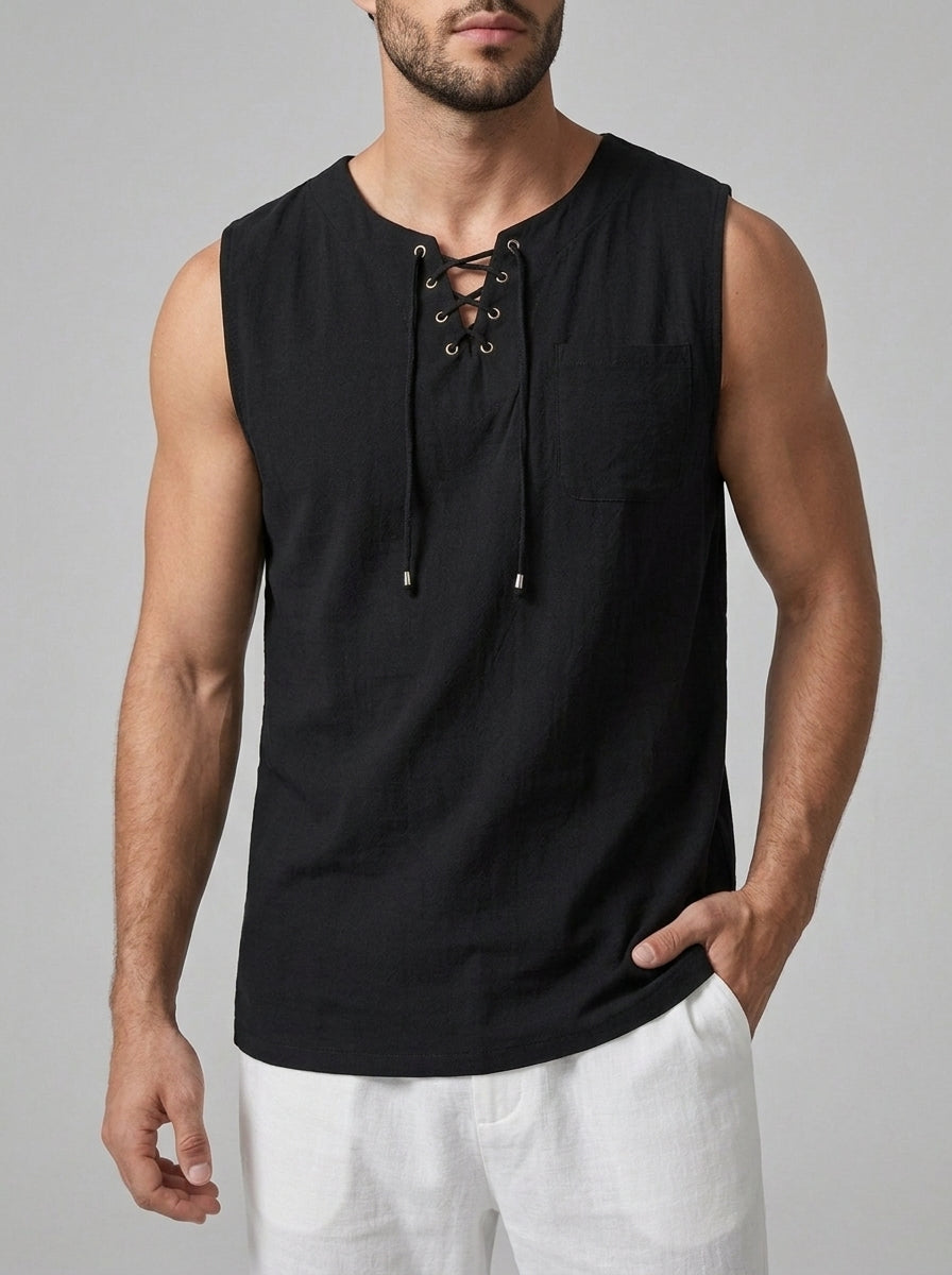 Knit Tank Top Lace Up Men