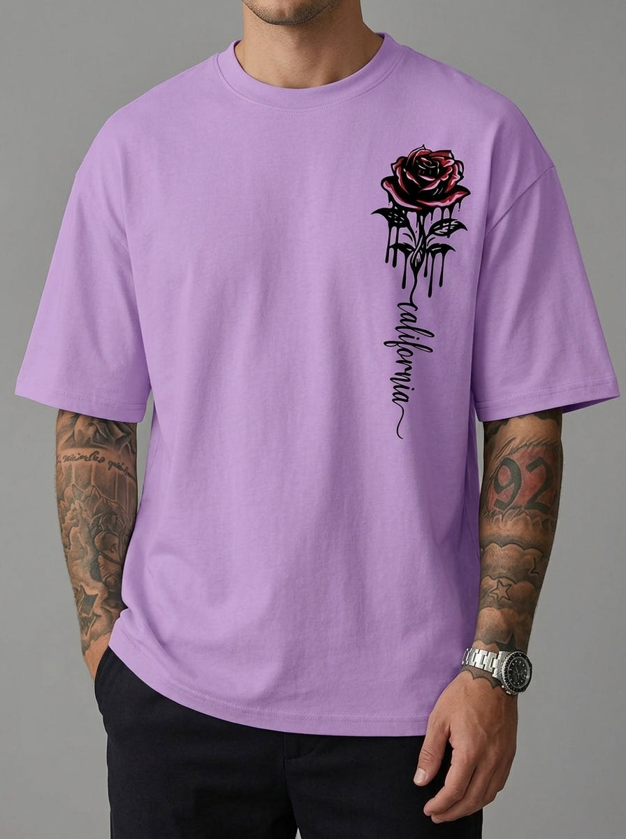 Cotton T-Shirt Rose Print Men Oversized