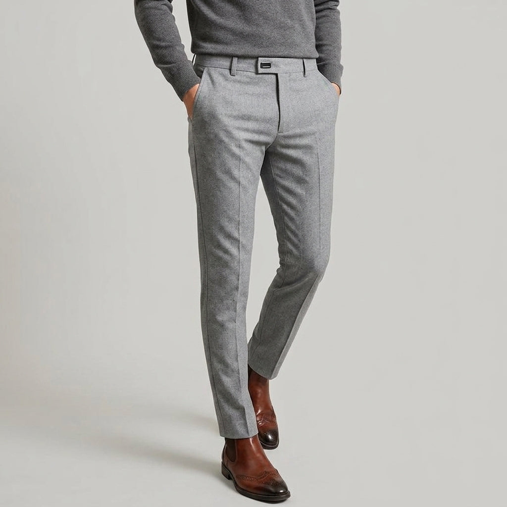 Wool Trousers Men Flat Front Tailored