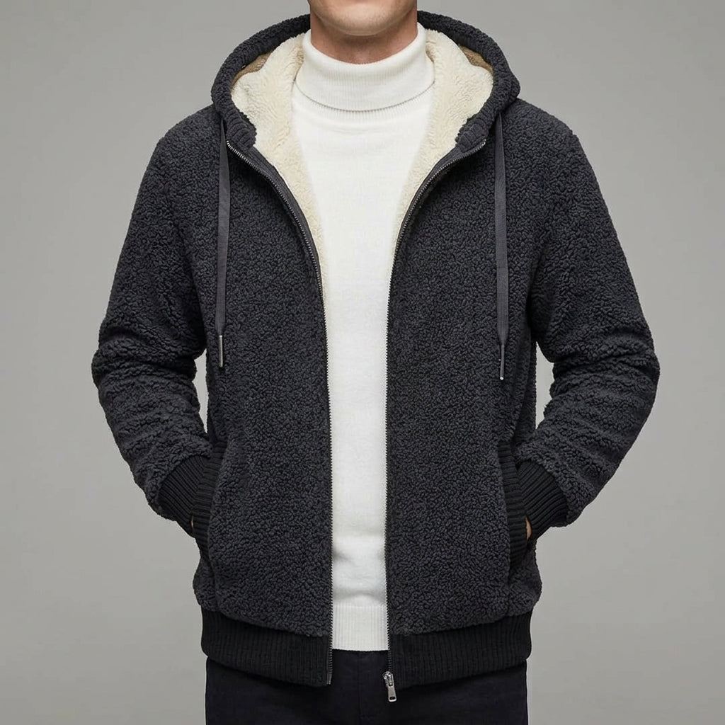 Fleece Zip Hoodie Men Lined Hood