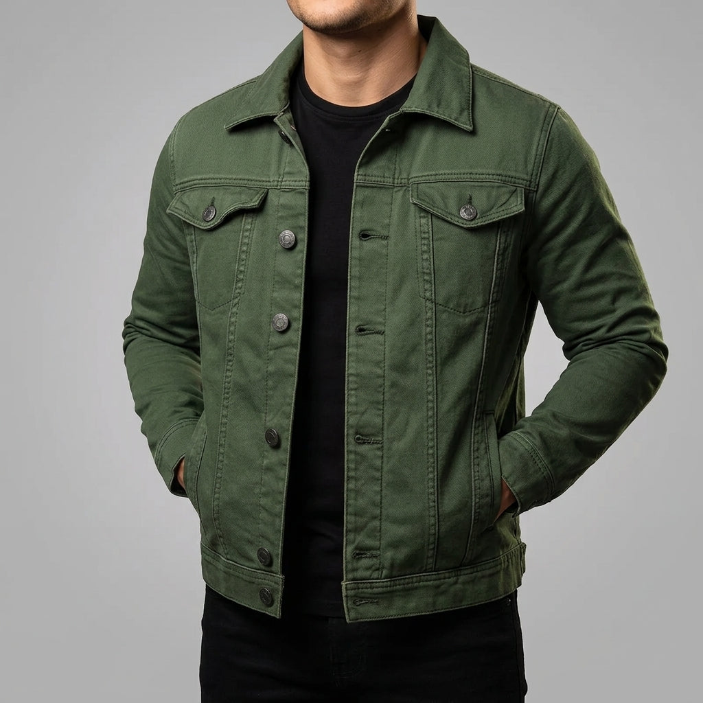 Men's Denim Jacket – Button Front (Green)