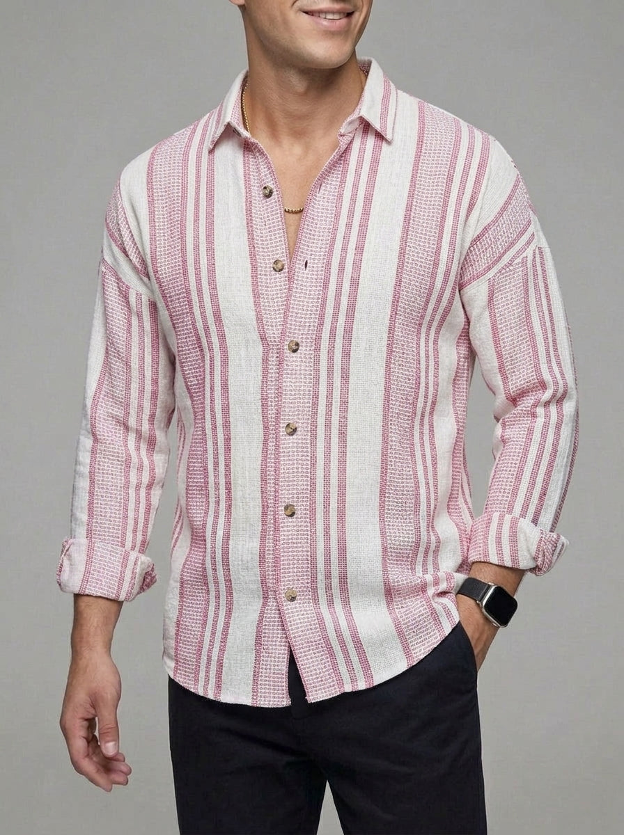 Linen Dress Shirt Men Striped