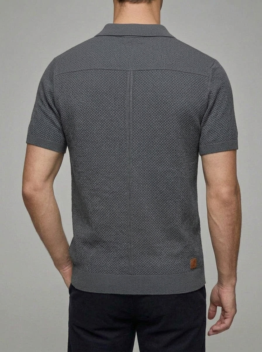 Knit Polo Shirt Wool Button Neck Men