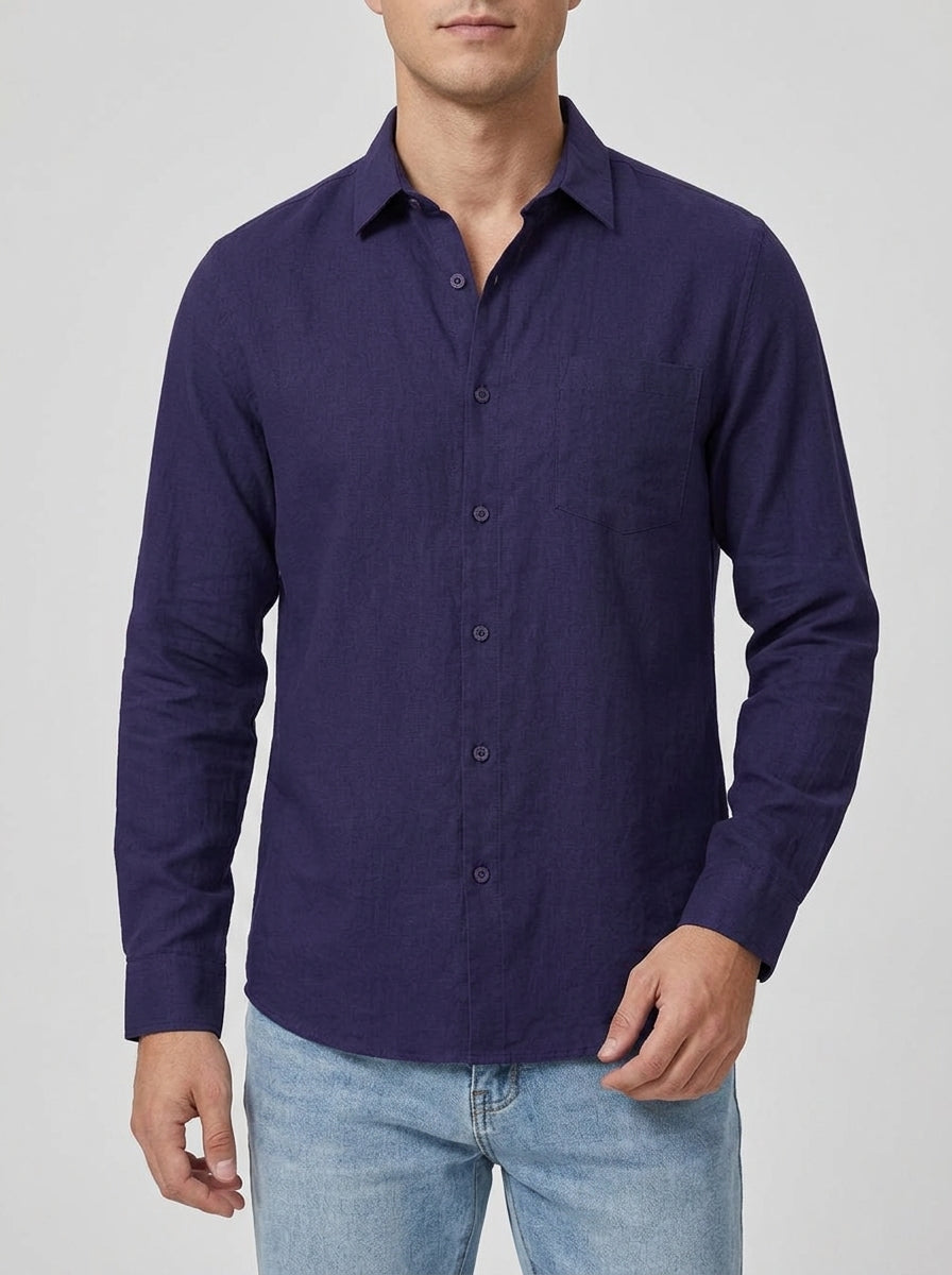 Linen Casual Shirt Men – Traditional Collar