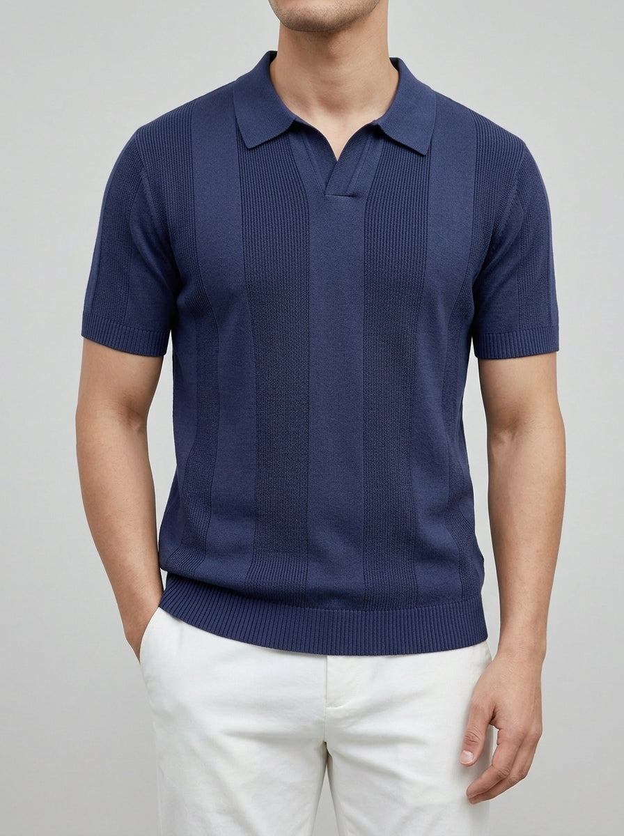 Merino Wool Polo Jumper Men Knitted Shirt