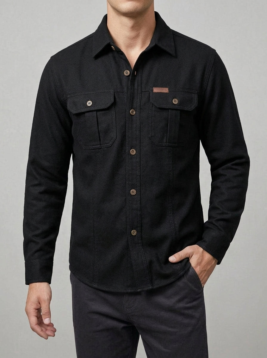 Wool Cargo Shirt Men Long Sleeve Outdoor