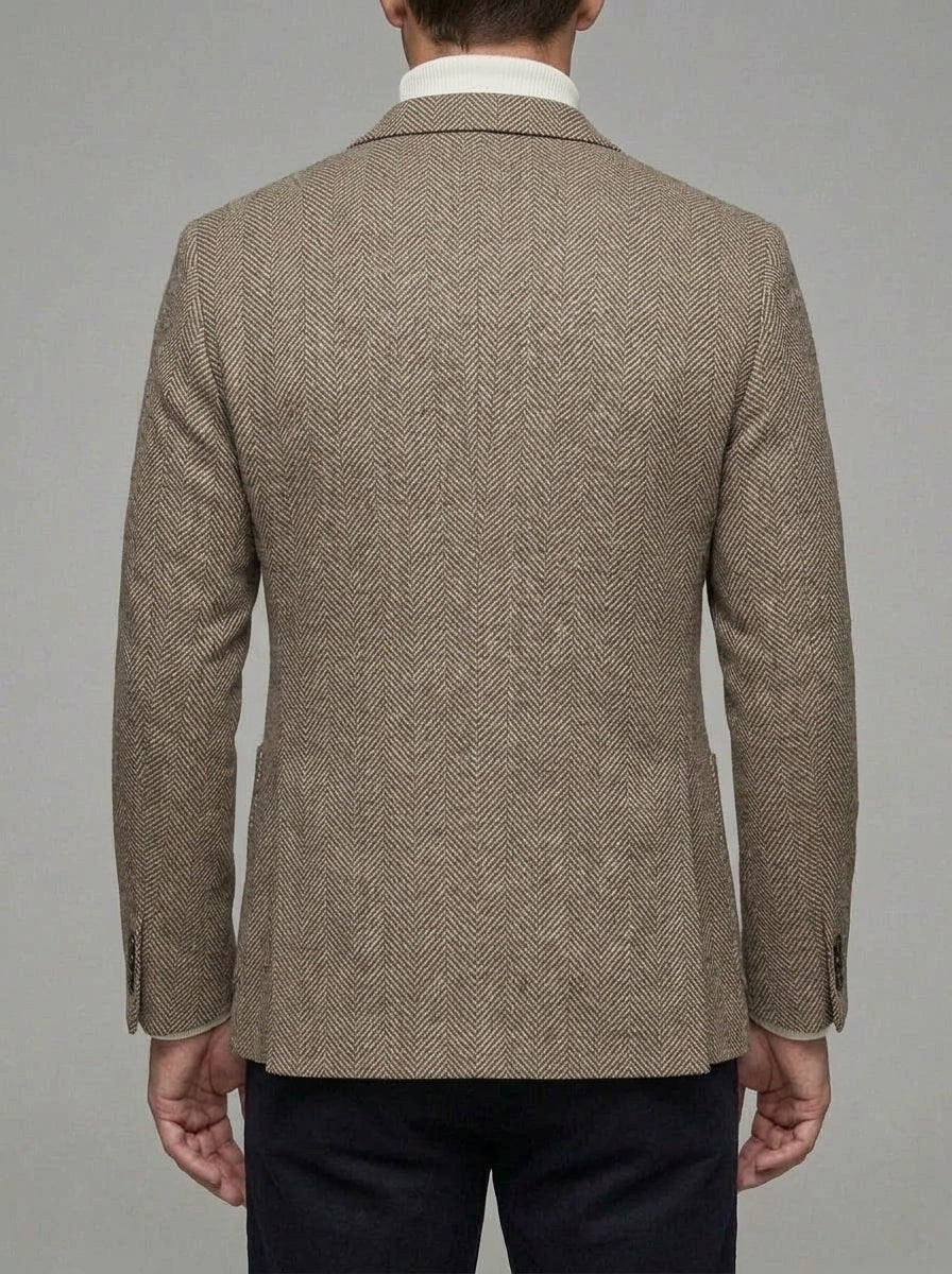 Wool Herringbone Tweed Blazer Men Single Breasted