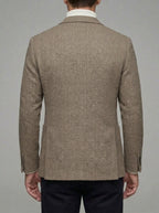 Wool Herringbone Tweed Blazer Men Single Breasted