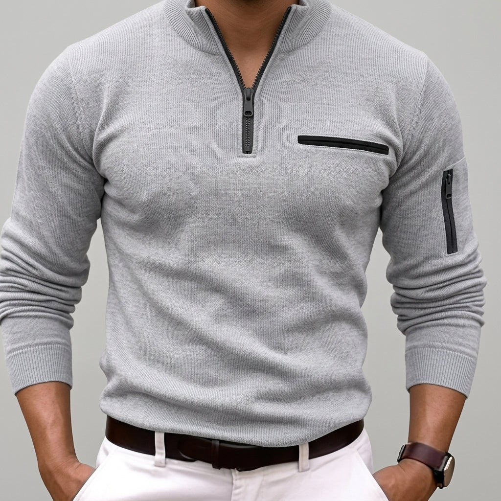 Wool Quarter-Zip Polo Shirt Men – Ribbed