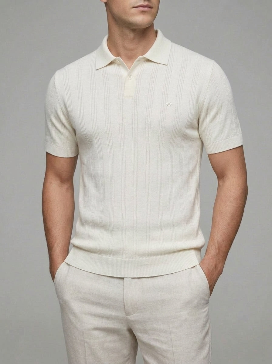 Wool Knit Polo Shirt Men