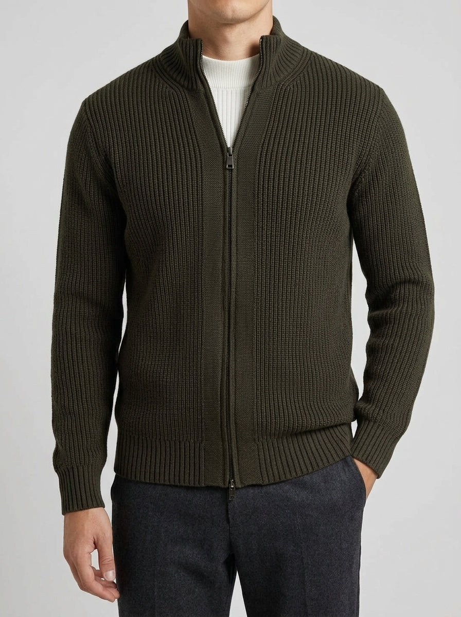 Wool Ribbed Quarter Zip Sweater Men