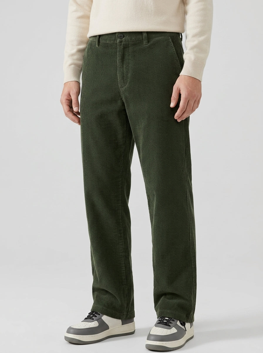 Corduroy Trousers Men Straight Leg