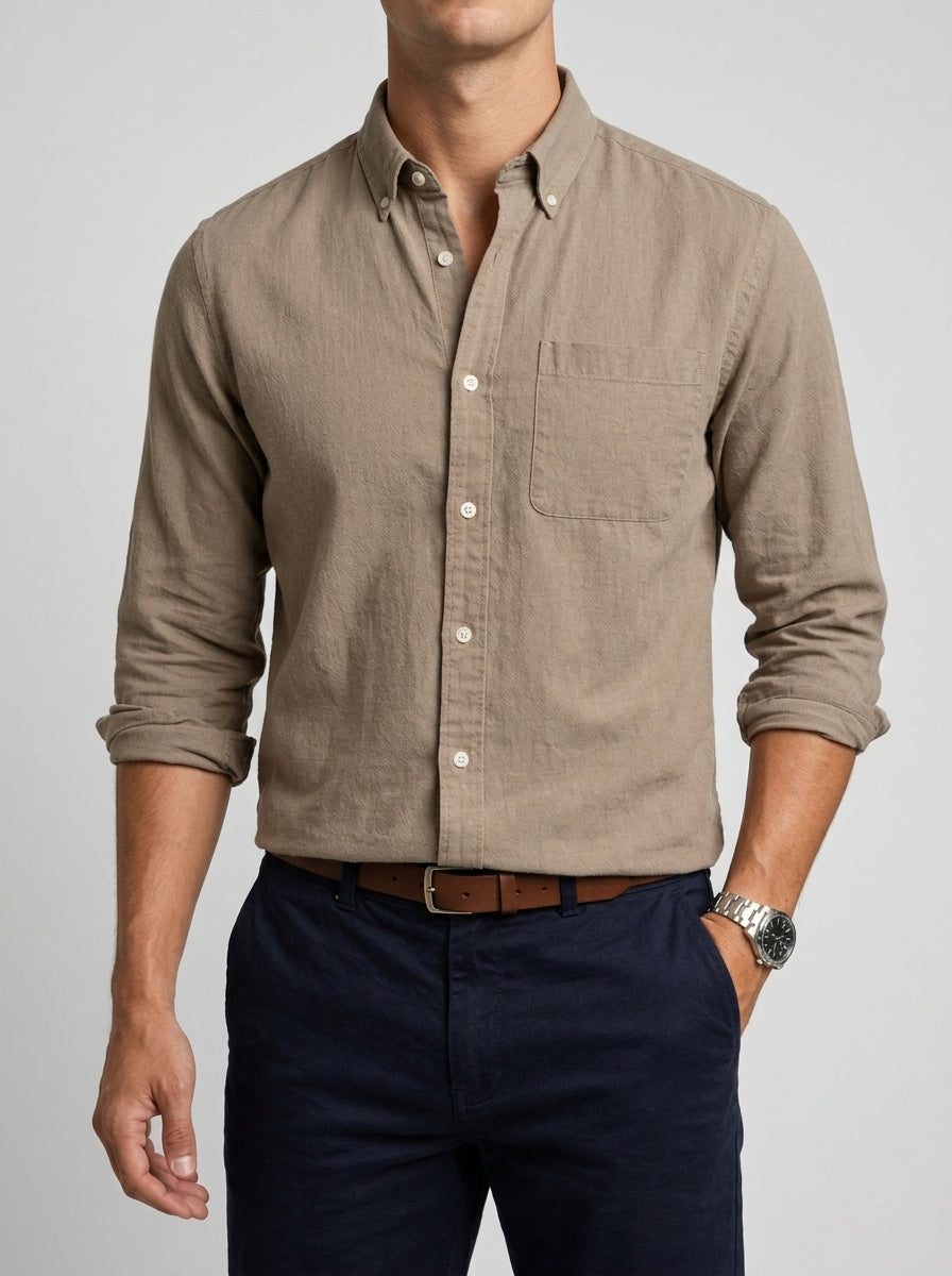 Cotton Button-Down Shirt Men Casual