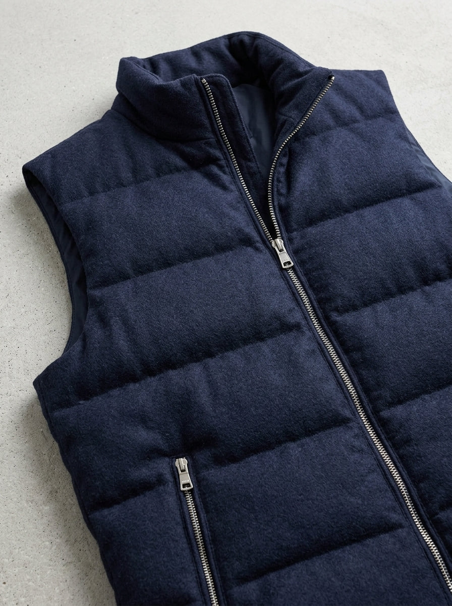Wool Gilet Men Quilted Padded Zip Pockets