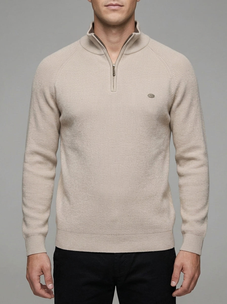 Wool Ribbed Quarter Zip Pullover Men